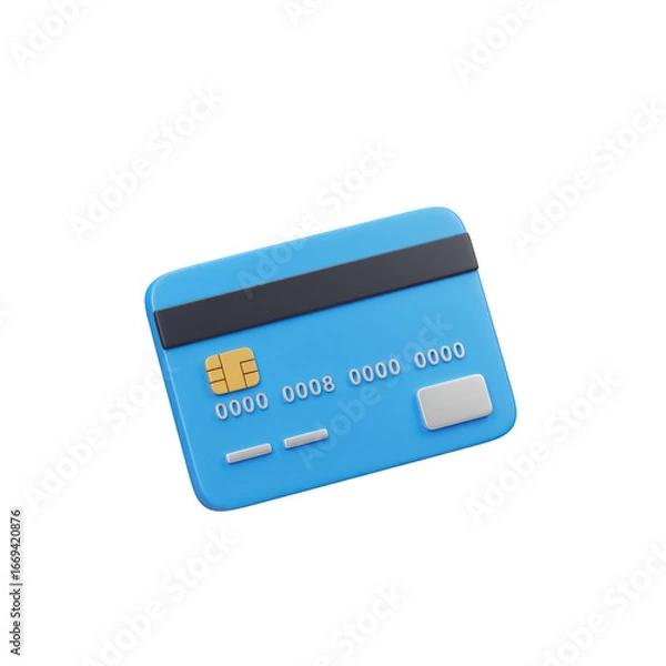Fototapeta Blue credit card with magnetic stripe isolated on transparent background