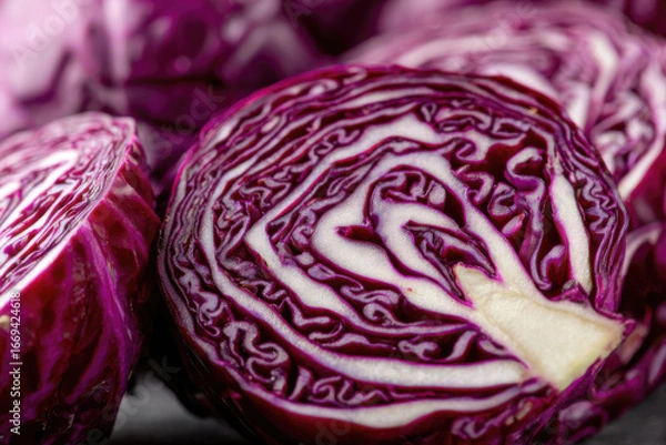 Fototapeta Macro of sliced red cabbage with pattern