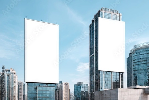 Fototapeta Blank Billboards on Tall Buildings