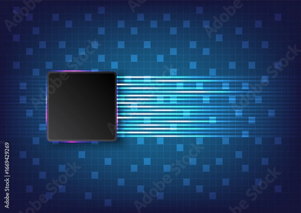 Obraz Chipset over optic light line on grid background.