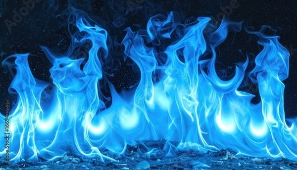 Obraz Vivid blue flames burning intensely against a dark background