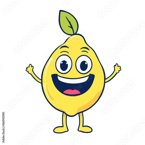 Fototapeta cartoon lemon with a smile