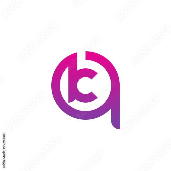 Fototapeta Initial letter qk, kq, k inside q, linked line circle shape logo, purple pink gradient color

