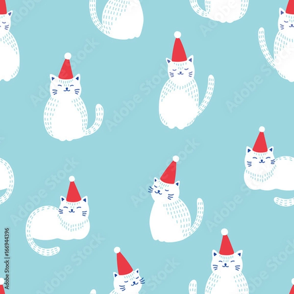 Obraz Christmas cats seamless pattern.