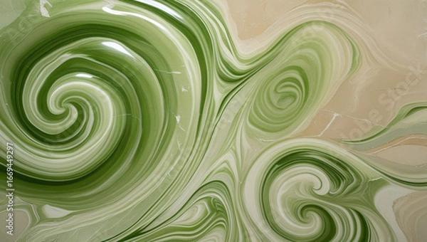 Obraz Abstract Green and Beige Marble Texture - Organic Fluid Swirls