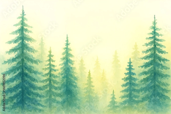 Obraz Watercolour sunset light forest landscape