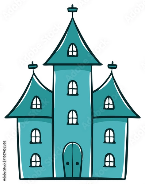 Fototapeta Whimsical Blue Spooky Haunted House Vector Illustration for Halloween