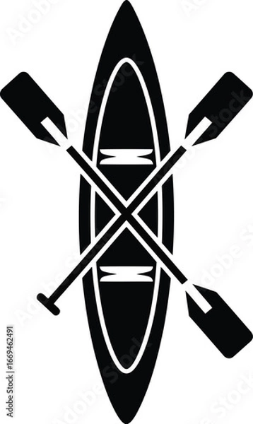 Fototapeta Vector art of simple black and white illustration of a canoe with crossed paddles