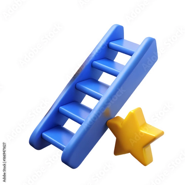Fototapeta Blue Ladder with Yellow Star 3D Illustration Symbolizing Achievement and Success