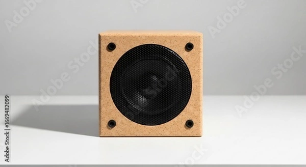 Obraz Modern cube speaker boasting natural cork finish for music lovers