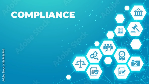 Obraz compliance icon concept: corporate mission or compliance policy or ethical management values connected icons.