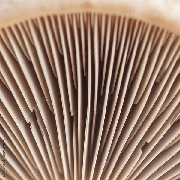 Fototapeta Close-up view of a mushroom's intricate gill structure.