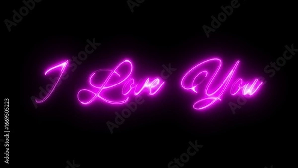 Obraz I Love text with neon glowing effect on black background