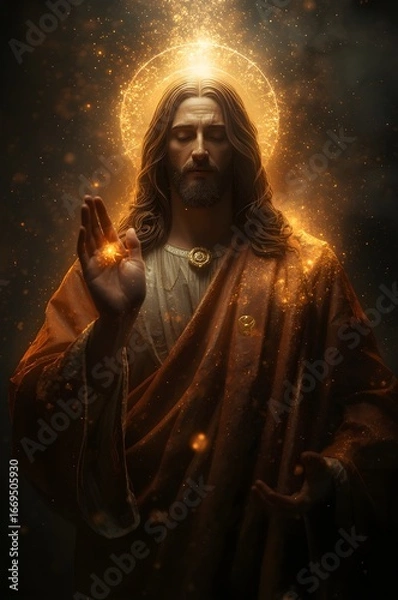 Obraz Jesus Christ radiating divine light, a dramatic digital artwork