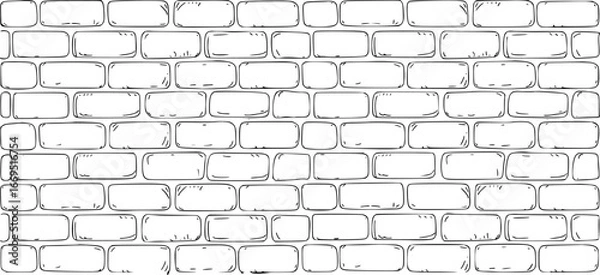 Obraz Seamless pattern of a hand-drawn brick wall in black and white masonry construction