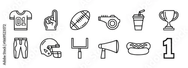 Obraz American Football Game Icons Featuring Jersey, Helmet, Ball, Whistle, Trophy And Hot Dog