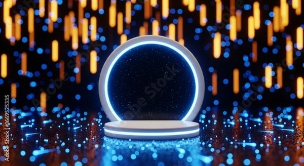 Fototapeta Modern neon product display with glowing lights for futuristic presentation