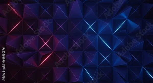 Fototapeta Abstract geometric background with vibrant neon lights.  Deep blue and purple hues create a futuristic, modern feel.