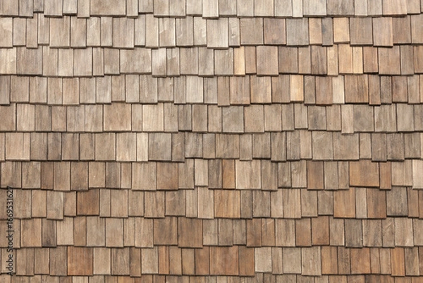 Fototapeta Background image - roof of a building made of wooden tiles