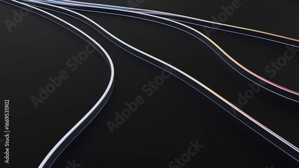 Fototapeta The background is an abstract black with futuristic fashion neon wavy lines. 3d rendering illustration not AI