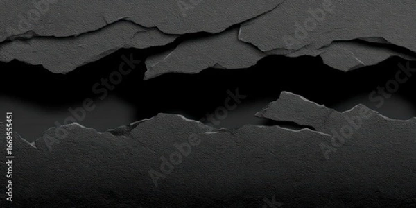 Fototapeta Fractured Slate Jagged pieces of dark slate frame a shadowed void. Rough textures and sharp edges create a dramatic, abstract composition