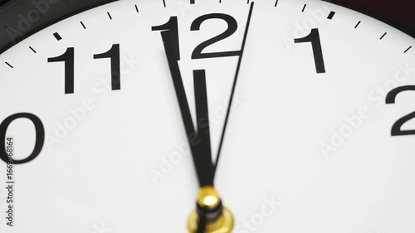 Fototapeta Close-up view of clock with its hands pointing at midnight, symbolizing  moment of transition urgency or new beginnings.