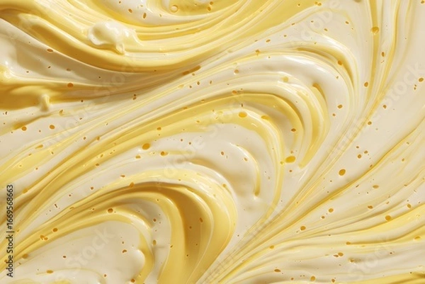 Obraz Swirled yellow and white creamy texture background Abstract paint swirls close up view