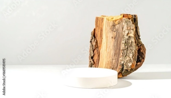 Obraz Wooden slab and platform, studio setting