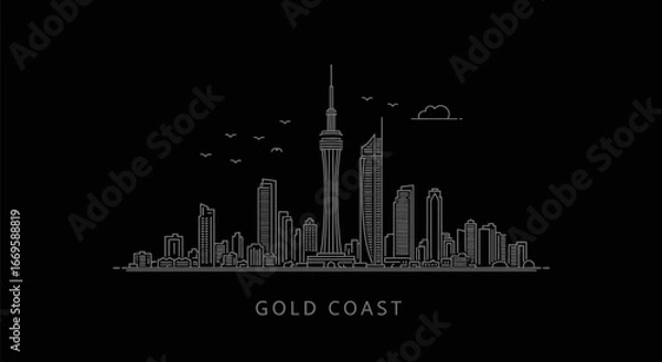 Obraz Gold Coast Skyline Minimalist Vector.