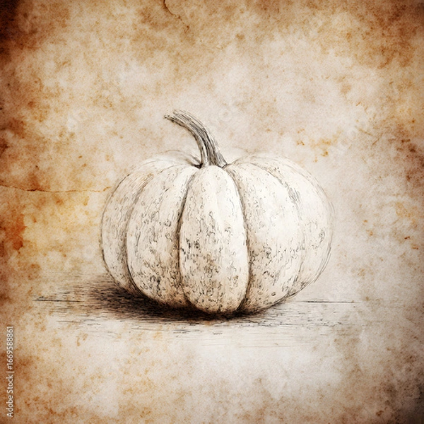 Fototapeta A beautifully detailed ink drawing of a pumpkin, evoking nostalgia and warmth.