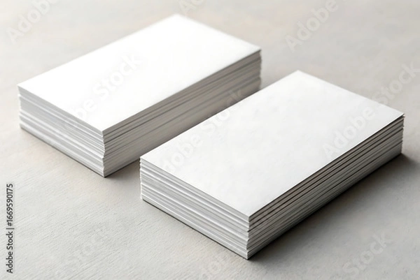 Fototapeta Two stacks of blank white business cards, perfect for showcasing your brand and contact information on a clean background