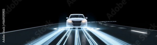 Obraz Futuristic transportation automation concept with self-driving car hologram and digital overlay, stock background