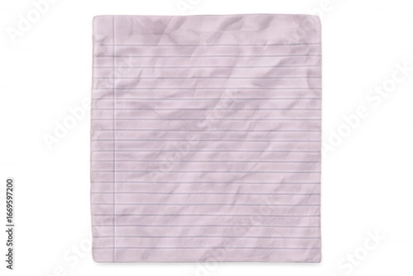 Fototapeta Crumpled sheet of lined paper isolated on transparent background, ready for your message or design