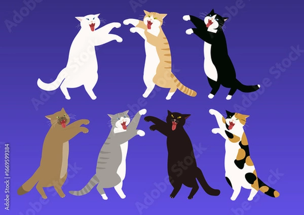 Obraz ベロを出して不気味な7匹の猫