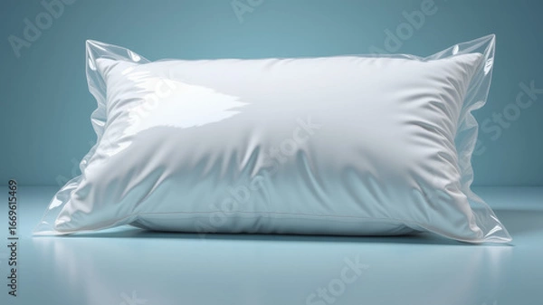 Fototapeta White pillow with soft fabric texture placed on blue surface background