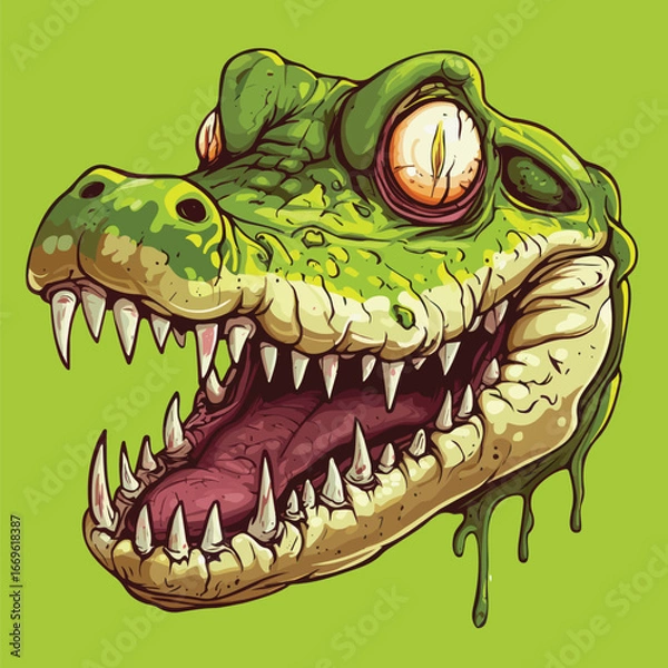 Fototapeta Aggressive Green Alligator Crocodile Head | Wild Reptile Vector Art