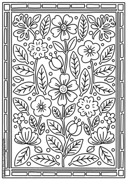 Obraz 北欧風フラワーパターンの塗り絵