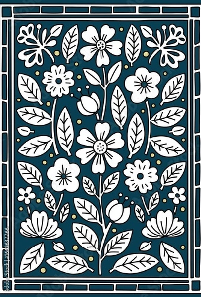 Obraz 北欧風フラワーパターン青背景