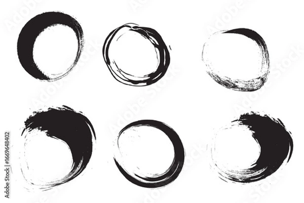 Fototapeta circle round vector frame with crayon or chalk texture. Hand drawn black coal objects for design use. Vector illustration on a white background.