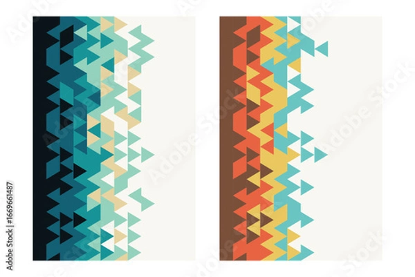 Fototapeta Set of abstract triangle background, seamless geometric pattern background with retro color
