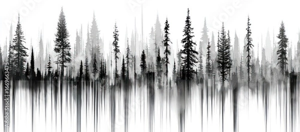 Fototapeta Black and white forest with blurred, abstract vertical lines suggesting water reflection