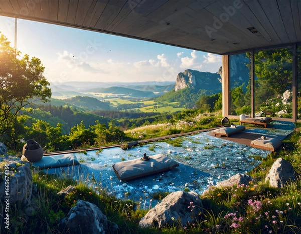 Obraz 企業のリラクゼーションルームで漂うマインドフルネスグラフィック