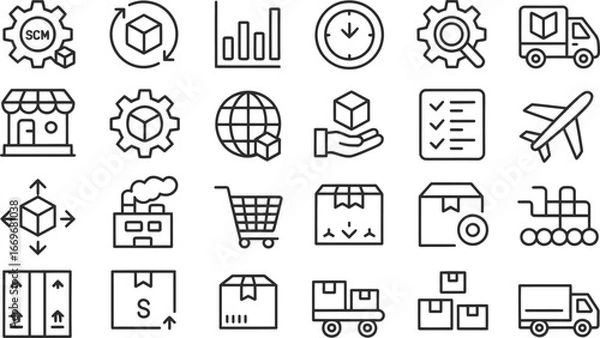 Fototapeta Supply chain management icons set vector illustration for logistics and distribution services