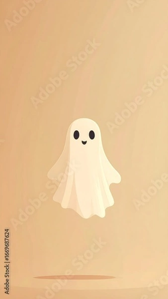 Fototapeta Pixel Art of a Cute Ghost Floating on Beige Background for Graphic Design