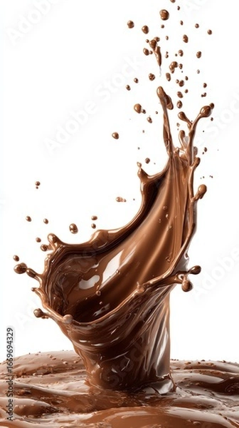 Fototapeta Vibrant splash of rich chocolate liquid captured in high-speed motion with glossy texture dynamic droplets and artistic fluid pattern for appealing food photography