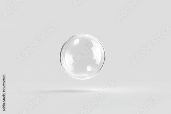 Obraz Floating sphere clear orb hovers slightly above a plain surface, lit softly. Minimalist, clean composition, emphasizing transparency and light reflection