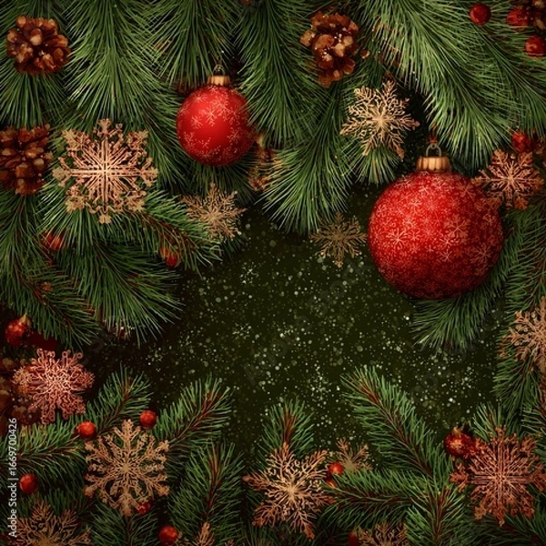 Fototapeta christmas tree branches with cones