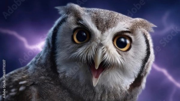 Obraz Shocked owl reacting in surprise concept. A close-up of a majestic owl with striking features and expression.
