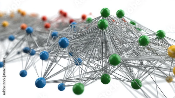 Fototapeta Network nodes connecting, growing and expanding on white background
