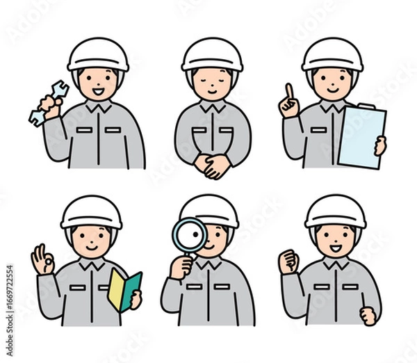 Obraz 男性作業員の表情イラストセット 人物